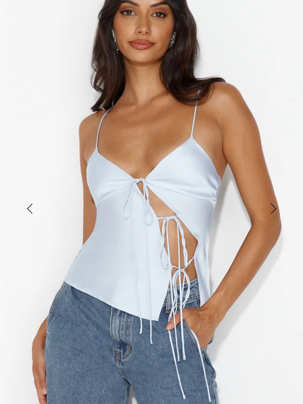 Hello Molly Light Blue Satin Lace-Up Spaghetti Strap Camisole